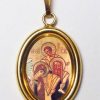 EB Arte Sacra Sacra Famiglia Di Kiko Ciondolo Pendente Ovale Mm 19X24 (0,75X0,95 Inch) Argento Placcato Oro E Porcellana Uni Uomo Donna Italian Rosaries & Made In Italy Jewelry