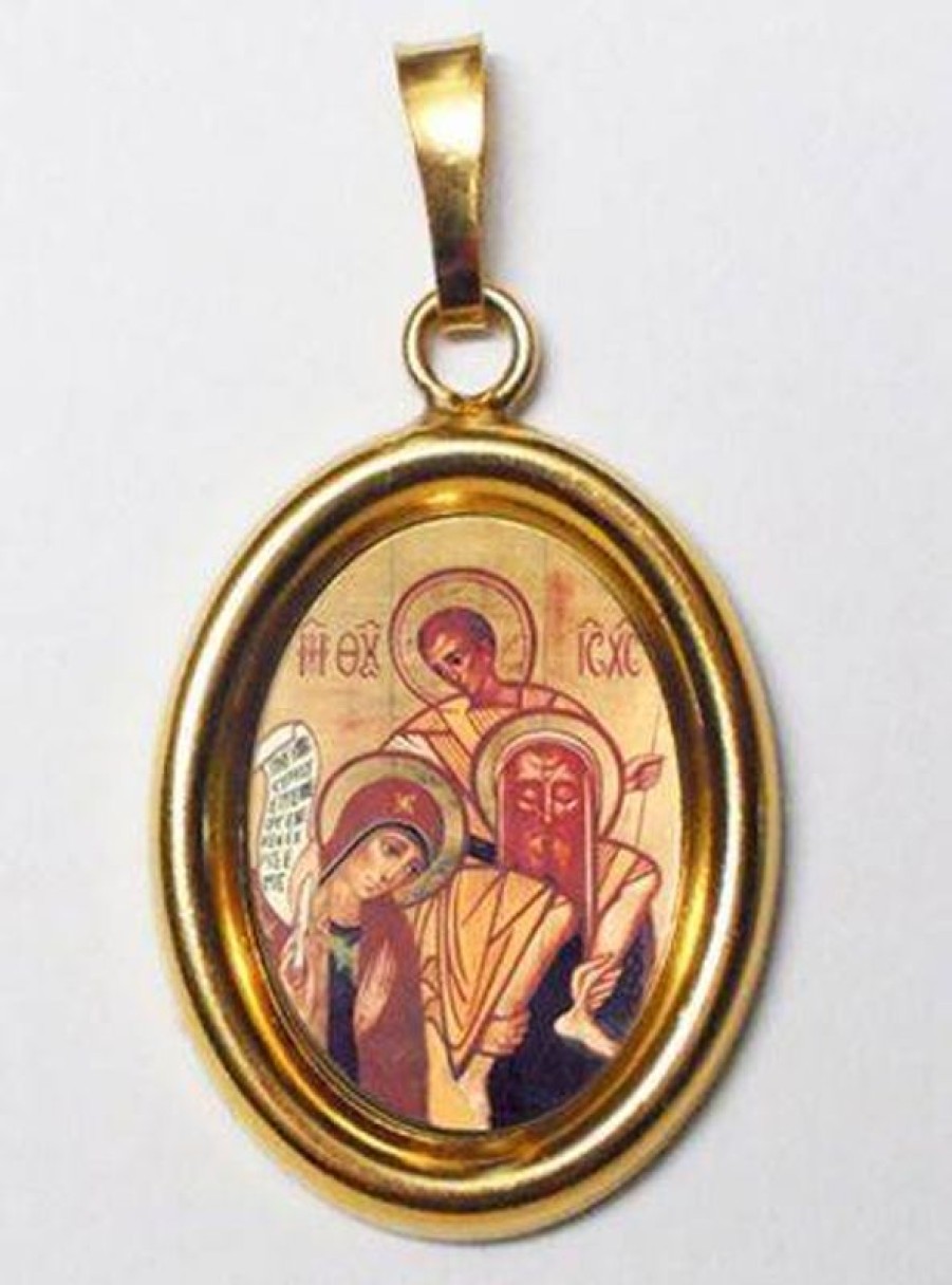 EB Arte Sacra Sacra Famiglia Di Kiko Ciondolo Pendente Ovale Mm 19X24 (0,75X0,95 Inch) Argento Placcato Oro E Porcellana Uni Uomo Donna Italian Rosaries & Made In Italy Jewelry