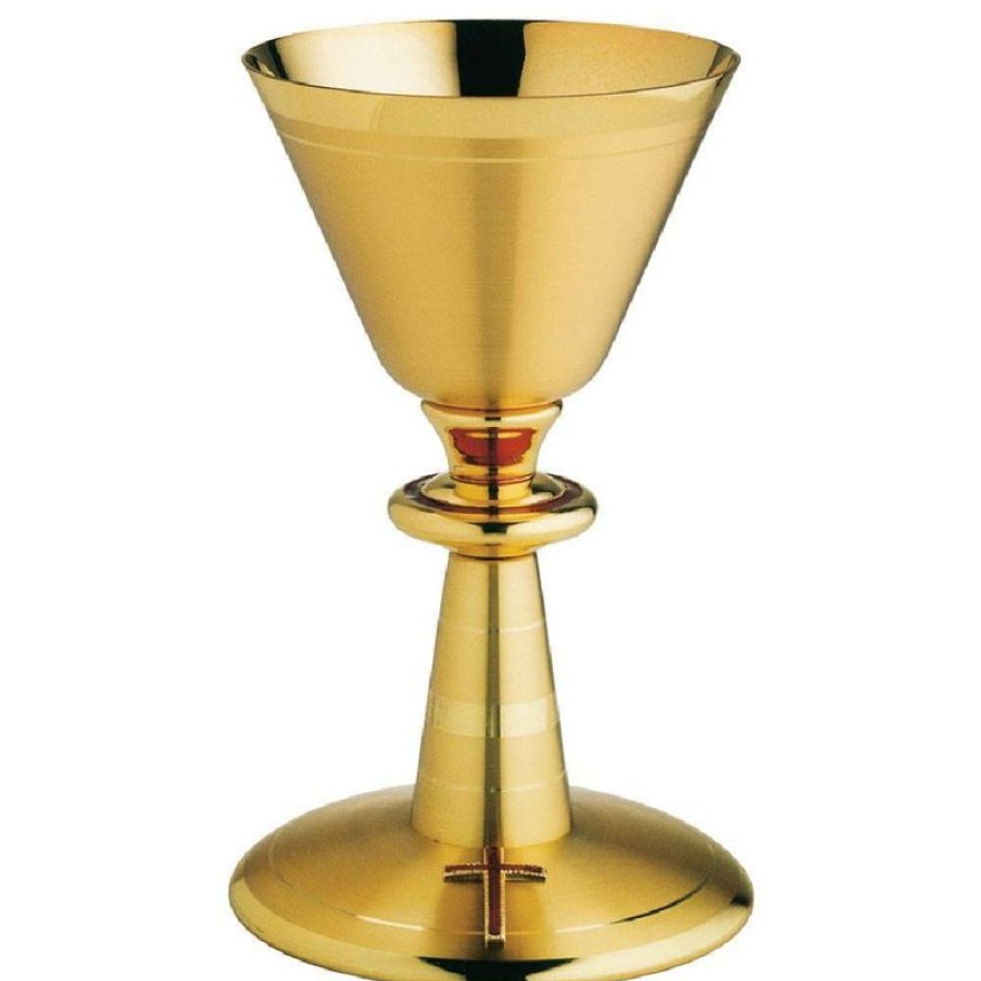 SEA Oggetti Liturgici in Oro e Argento Calice Liturgico Basso H. Cm 17 (6,7 Inch) Con Nodo Smaltato Croce Smaltata In Ottone Da Altare Messa Church Furniture