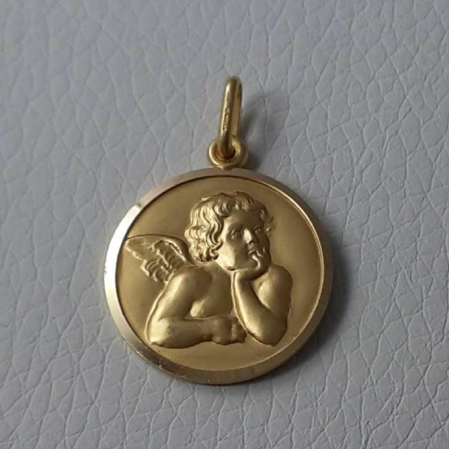 Vaticanum Gioielli in Oro Angelo Di Raffaello Medaglia Sacra Pendente Tonda Conio Gr 5 Oro Giallo 18Kt Donna Bimba Bimbo Baptism