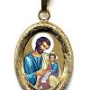 EB Arte Sacra San Giuseppe Ciondolo Pendente Ovale Diamantato Mm 19X24 (0,75X0,95 Inch) Argento Placcato Oro E Porcellana Uni Uomo Donna Confirmation