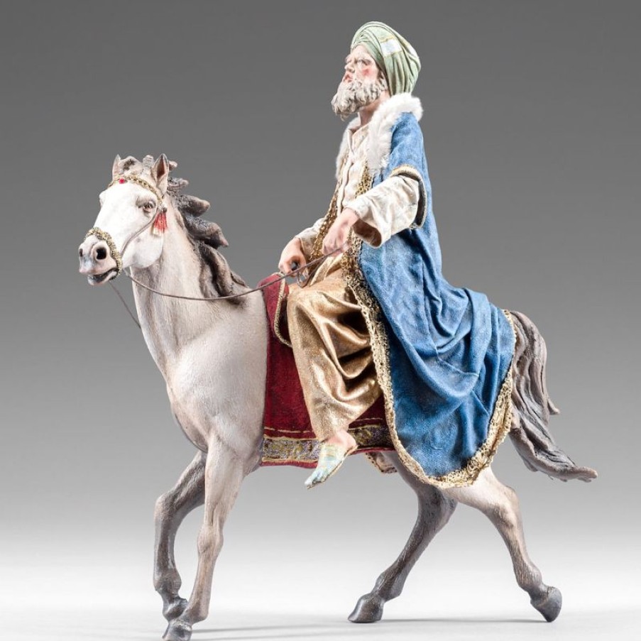 Original Heide Catalogo Re Magio A Cavallo Cm 40 (15,7 Inch) Presepe Vestito Immanuel Stile Orientale Statua In Legno Val Gardena Abiti In Stoffa Wooden Crucifixes