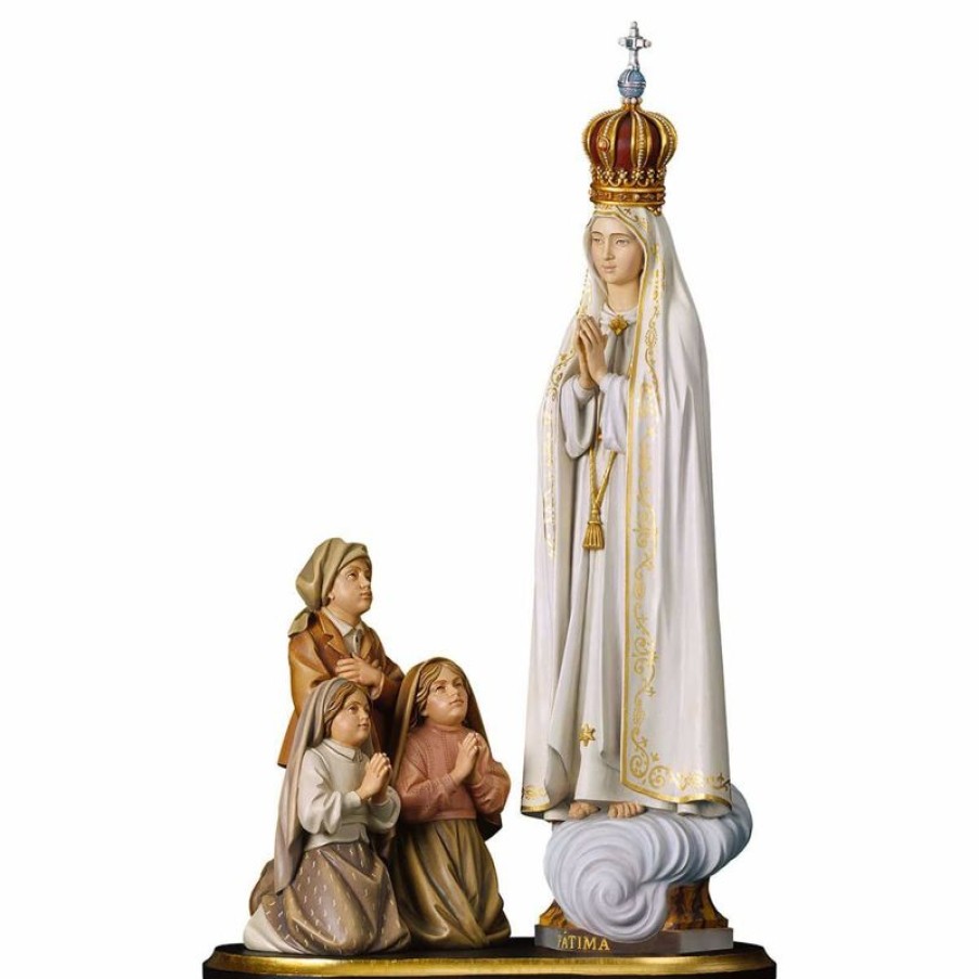 ULPE Sculture Sacre in legno Val Gardena Gruppo Apparizione Madonna Di Fatima Capelinha Con Corona Cm 44 (17,3 Inch) Statua Dipinta Ad Olio In Legno Val Gardena Religious & Catholic Necklaces