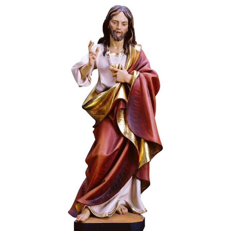 ULPE Sculture Sacre in legno Val Gardena Gesu Cristo Redentore Cm 140 (55,1 Inch) Statua Dipinta Ad Olio In Legno Val Gardena Religious & Catholic Medals