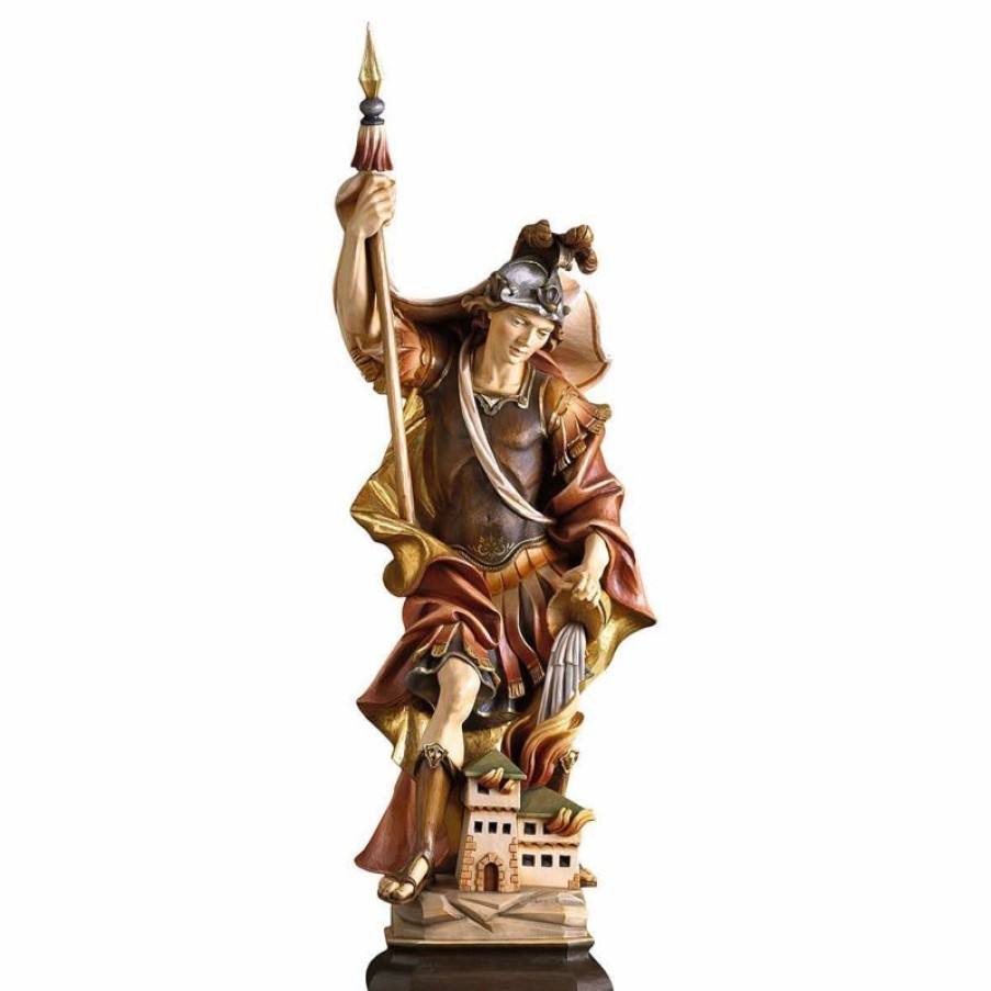 ULPE Sculture Sacre in legno Val Gardena Statua San Floriano H. Cm 85 (33,5 Inch) Dipinta Ad Olio In Legno Val Gardena Cross Pendant