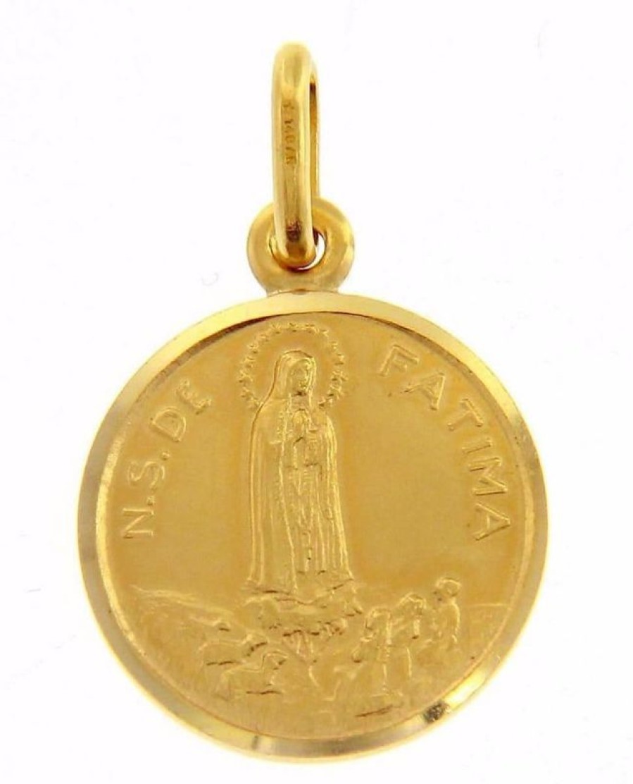 Vaticanum Gioielli in Oro Madonna Nuestra Senora Virgen De Fatima Medaglia Sacra Pendente Tonda Conio Gr 2,7 Oro Giallo 18Kt Con Bordo Liscio Uni Donna Uomo Confirmation