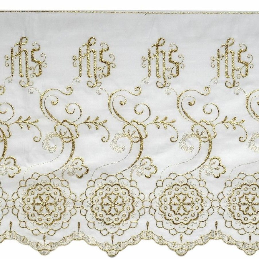 Tessuti al metro per Paramenti Pizzo Rosone H. Cm 27 (10,6 Inch) Puro Cotone Bianco/ Ricamo Merletto Bordo Bordura Per Paramenti Ecclesiastical Fabrics And Passementerie