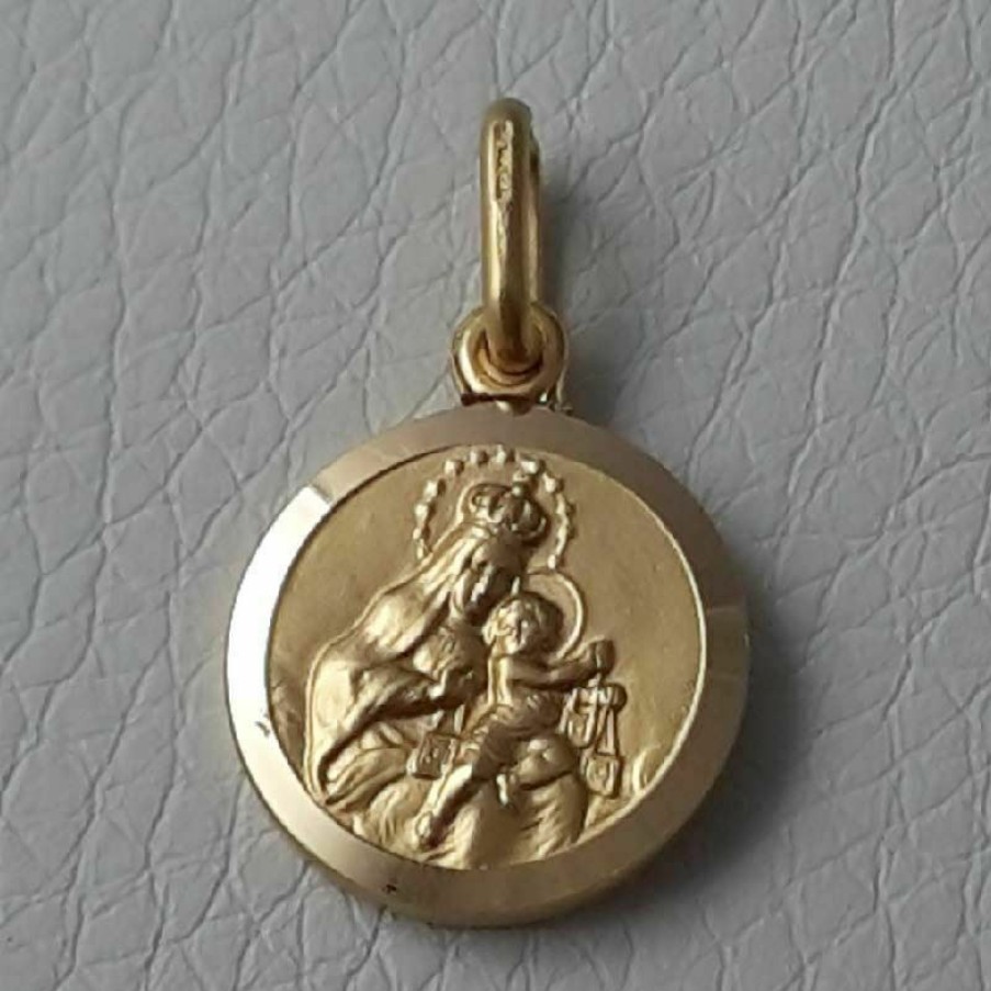 Vaticanum Gioielli in Oro Sacro Cuore Di Gesu E Madonna Del Carmine Medaglia Sacra Scapolare Pendente Tonda Conio Gr 2,7 Oro Giallo 18Kt Con Bordo Liscio Uni Donna Uomo Confirmation