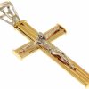 Vaticanum Gioielli in Oro Croce Dritta Concava Con Corpo Di Cristo Ciondolo Pendente Gr 4,9 Bicolore Oro Giallo Bianco 18Kt A Canna Vuota Uni Donna Uomo First Communion