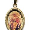 EB Arte Sacra Sacra Famiglia Di Kiko Ciondolo Pendente Ovale Diamantato Mm 19X24 (0,75X0,95 Inch) Argento Placcato Oro E Porcellana Uni Uomo Donna Italian Rosaries & Made In Italy Jewelry