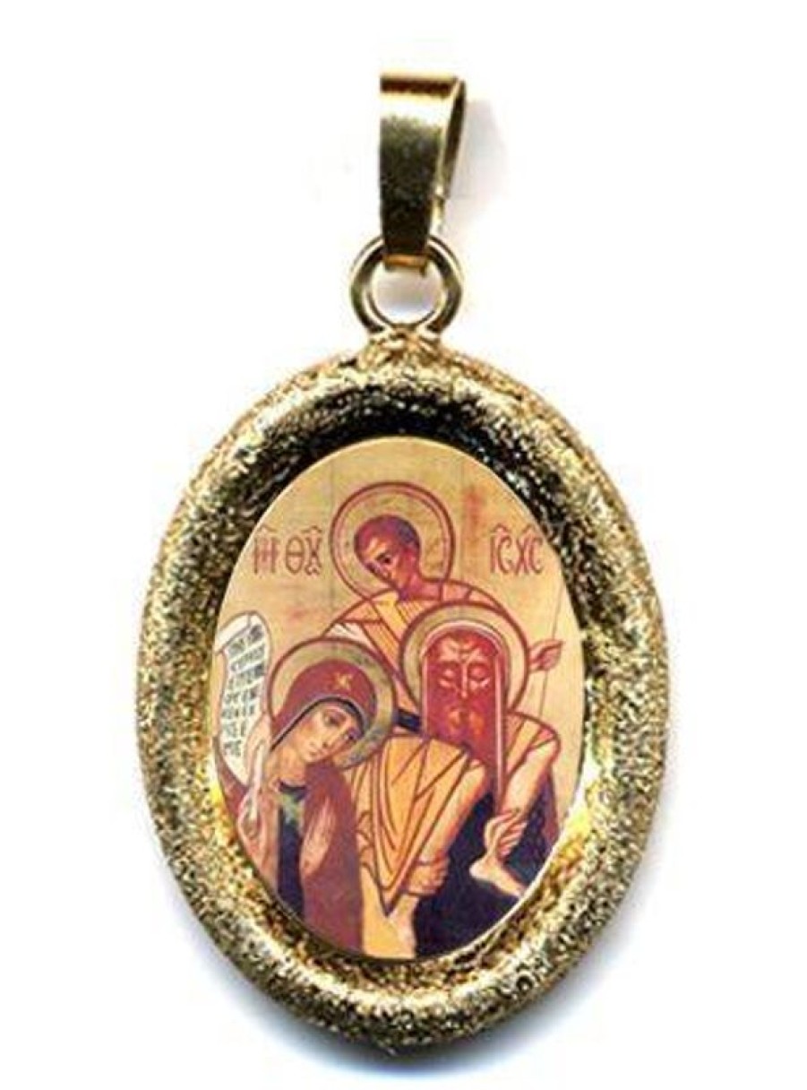 EB Arte Sacra Sacra Famiglia Di Kiko Ciondolo Pendente Ovale Diamantato Mm 19X24 (0,75X0,95 Inch) Argento Placcato Oro E Porcellana Uni Uomo Donna Italian Rosaries & Made In Italy Jewelry