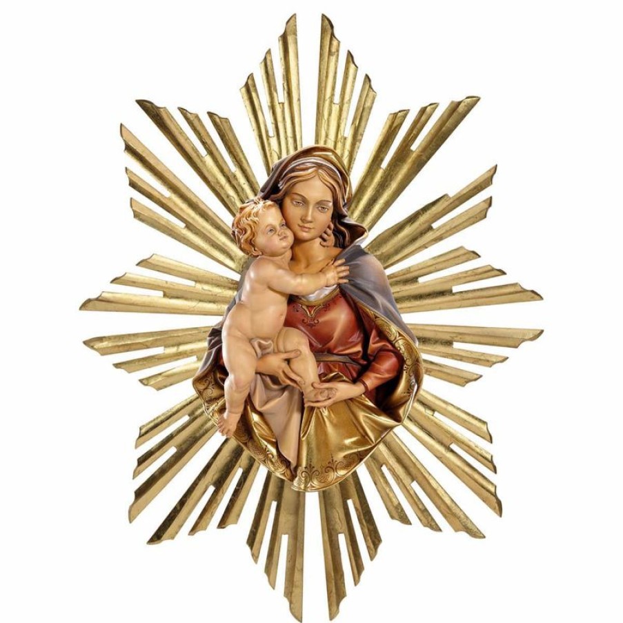 ULPE Sculture Sacre in legno Val Gardena Busto Madonna Con Raggiera Cm 14 (5,5 Inch) Statua Da Parete Dipinta Ad Olio In Legno Val Gardena Religious & Catholic Necklaces