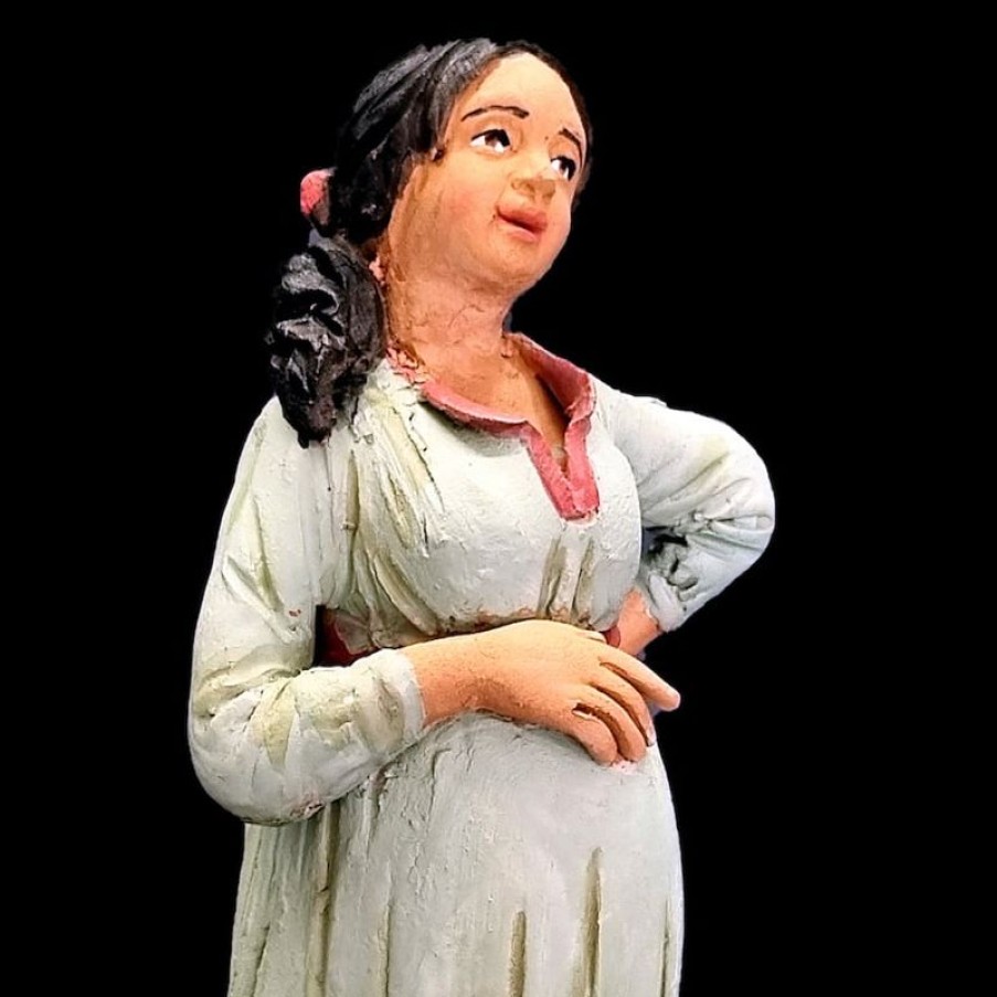 Ceramiche Velardita Caltagirone Donna Incinta Cm 16 (6,3 Inch) Presepe Siciliano Velardita In Terracotta Blessed Virgin Mary Statues