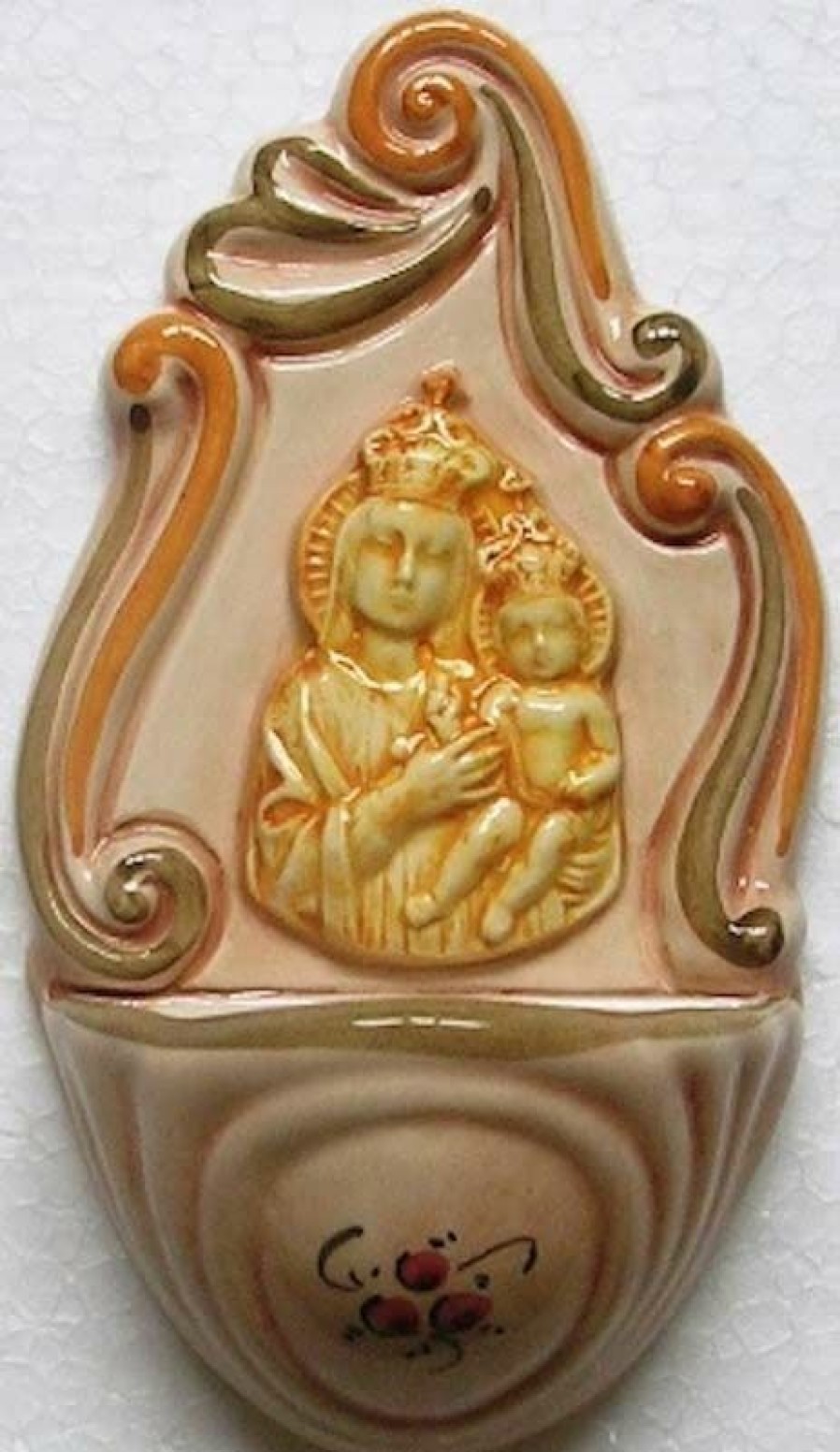 Maioliche Deruta Madonna Di Loreto Acquasantiera Cm 14 (5,5 In) Ceramica Invetriata Dipinta A Mano Sacred & Religious Ceramics