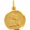 Vaticanum Gioielli in Oro Angelo Di Raffaello Medaglia Sacra Pendente Tonda Conio Gr 3,2 Oro Giallo 18Kt Donna Bimba Bimbo Baptism