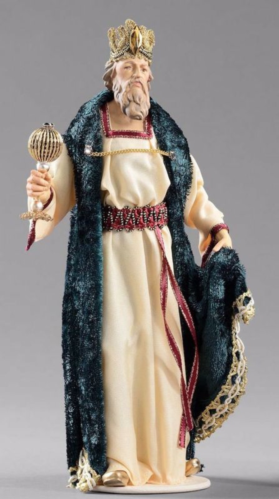 Original Heide Catalogo Gaspare Re Magio Bianco Cm 30 (11,8 Inch) Presepe Vestito Hannah Alpin Statua In Legno Val Gardena Abiti In Tessuto Blessed Virgin Mary Statues