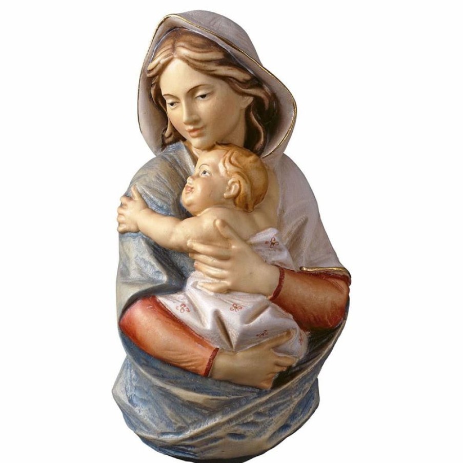 ULPE Sculture Sacre in legno Val Gardena Busto Madonna Cm 23 (9,1 Inch) Statua Da Parete Dipinta Ad Olio In Legno Val Gardena Religious & Catholic Necklaces