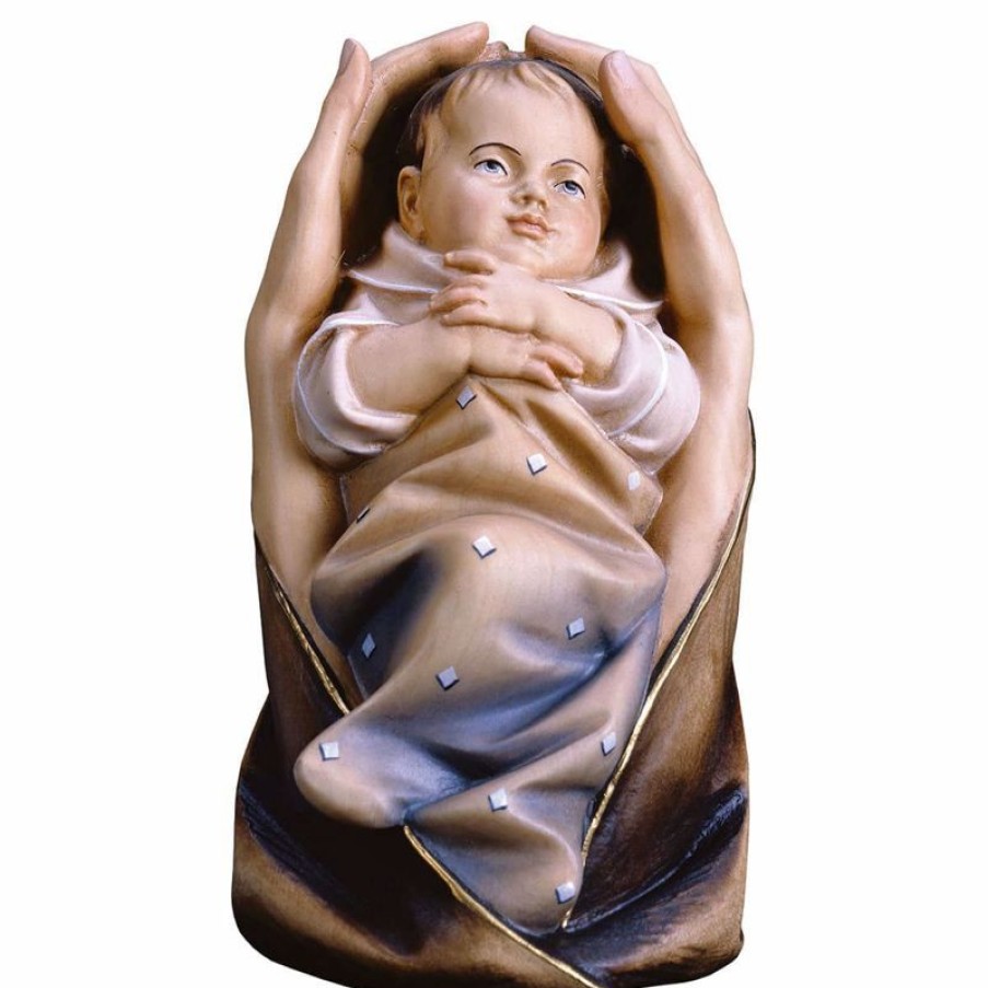 ULPE Addobbi Natalizi in legno Mani Protettrici Neonato Bebe Cm 6 (2,4 Inch) Scultura In Legno Val Gardena Dipinta Ad Olio Baptism