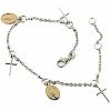 Vaticanum Gioielli in Oro Bracciale Rosario Con 2 Medaglie Madonna Miracolosa E 3 Croci Gr 4,4 Bicolore Oro Rosa E Bianco 18Kt Con Sfere Lisce Da Donna Baptism