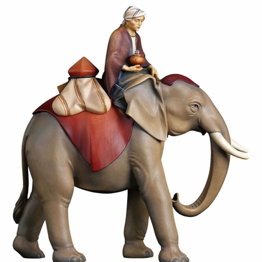 ULPE Wood Art Catalogo Gruppo Elefante Con Sella Gioielli 3 Pezzi Cm 12 (4,7 Inch) Presepe Redentore Dipinto A Mano Statue Artigianali In Legno Val Gardena Stile Tradizionale Wall Crucifixes