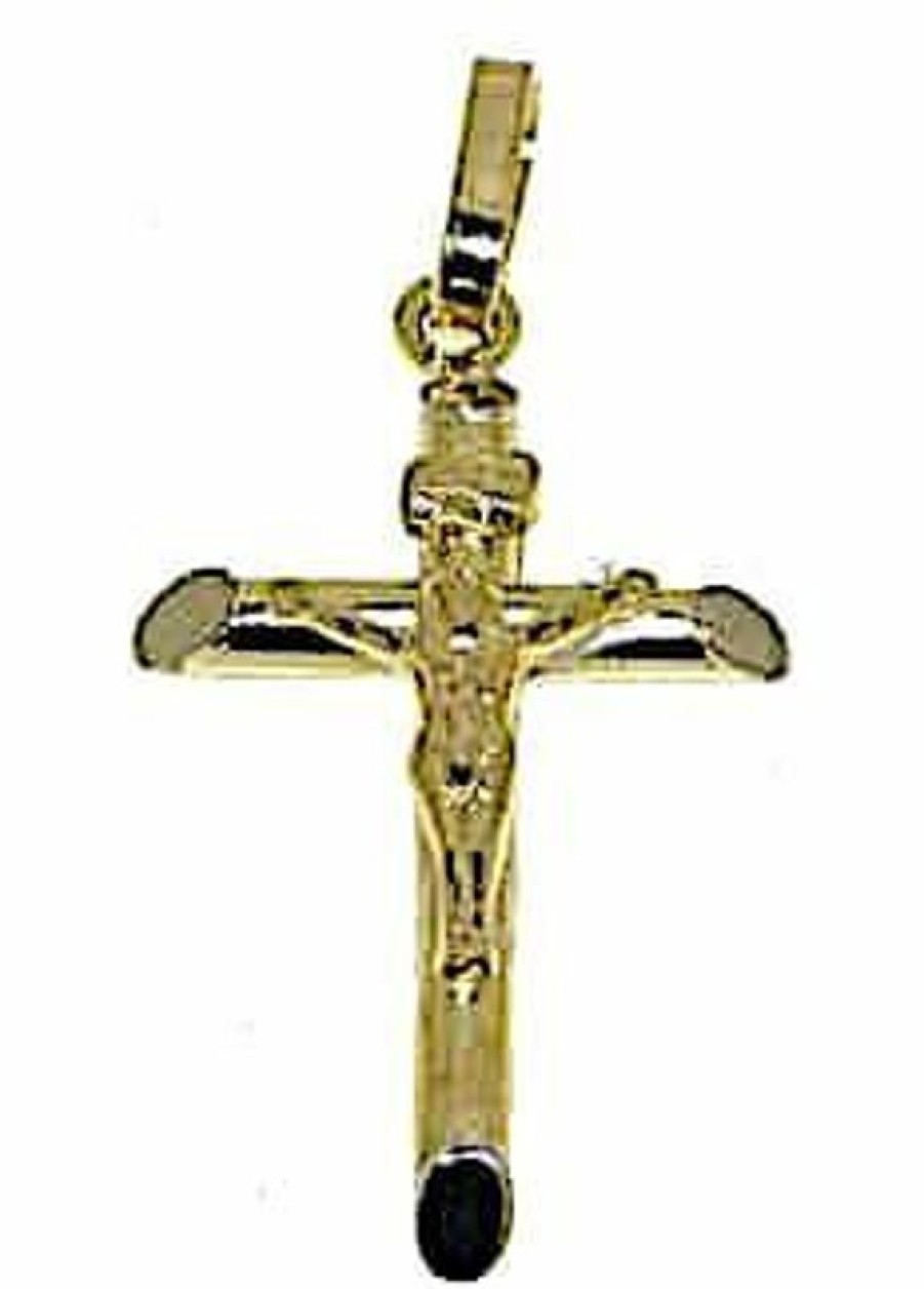 Vaticanum Gioielli in Oro Croce Dritta Con Corpo Di Cristo Scalpello Ciondolo Pendente Gr 2,1 Oro Giallo 18Kt A Canna Vuota Uni Donna Uomo First Communion