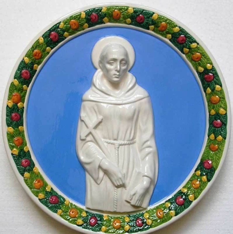 Luca della Robbia Ceramiche San Francesco Tondo Da Muro Diam. Cm 30 (11,8 In) Bassorilievo Ceramica Robbiana Catholic Patches & Appliques For Vestments