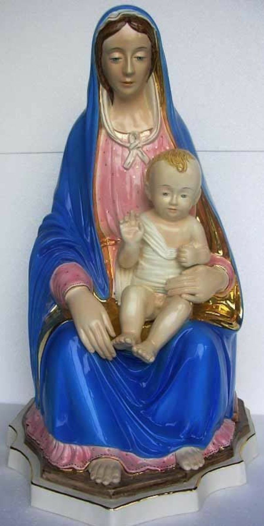 Maioliche Deruta Statua Madonna Con Bambino Cm 70 (27,6 In) Ceramica Invetriata Di Deruta Dipinta A Mano Sacred & Religious Ceramics