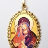 EB Arte Sacra Madonna Della Tenerezza Ciondolo Pendente Ovale A Corona Mm 24X30 (0,94X1,18 Inch) Argento Placcato Oro E Porcellana Da Donna Baptism