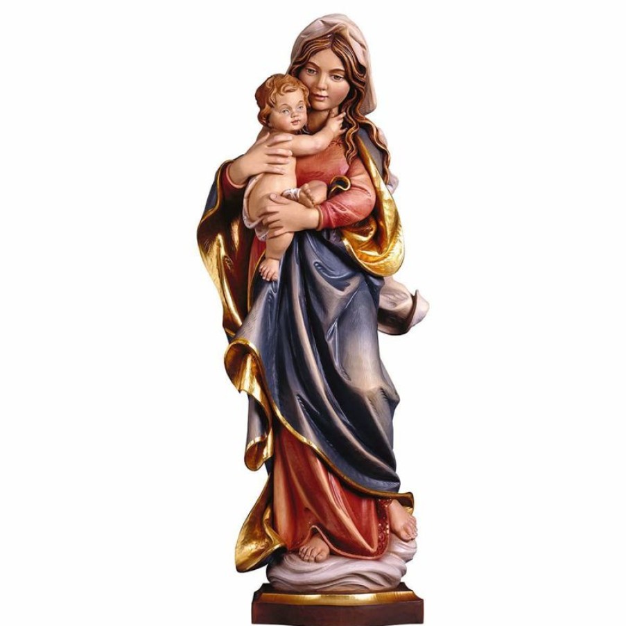 ULPE Sculture Sacre in legno Val Gardena Madonna Delle Alpi Con Bambino Cm 30 (11,8 Inch) Statua Dipinta Ad Olio In Legno Val Gardena Chain Necklaces