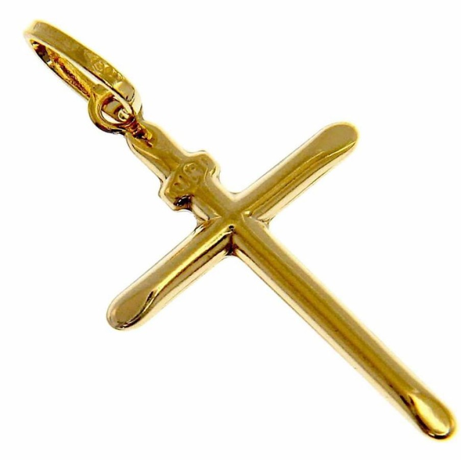 Vaticanum Gioielli in Oro Croce Semplice Con Simbolo Inri Scalpello Ciondolo Pendente Gr 0,6 Oro Giallo 18Kt A Canna Vuota Uni Donna Uomo Confirmation