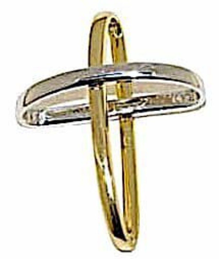 Vaticanum Gioielli in Oro Croce Con Bracci Ad Anello Ciondolo Pendente Gr 1,8 Bicolore Oro Giallo Bianco 18Kt Da Donna First Communion