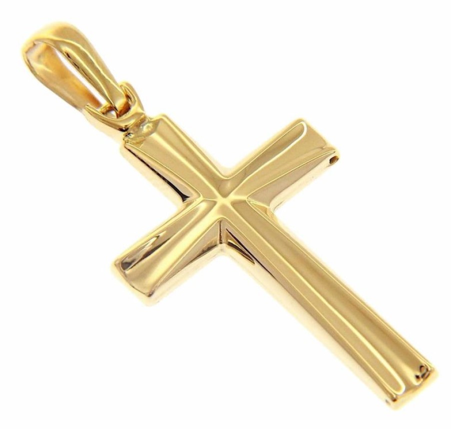 Vaticanum Gioielli in Oro Croce Dritta Concava Ciondolo Pendente Gr 2,6 Oro Giallo 18Kt A Canna Vuota Uni Donna Uomo First Communion