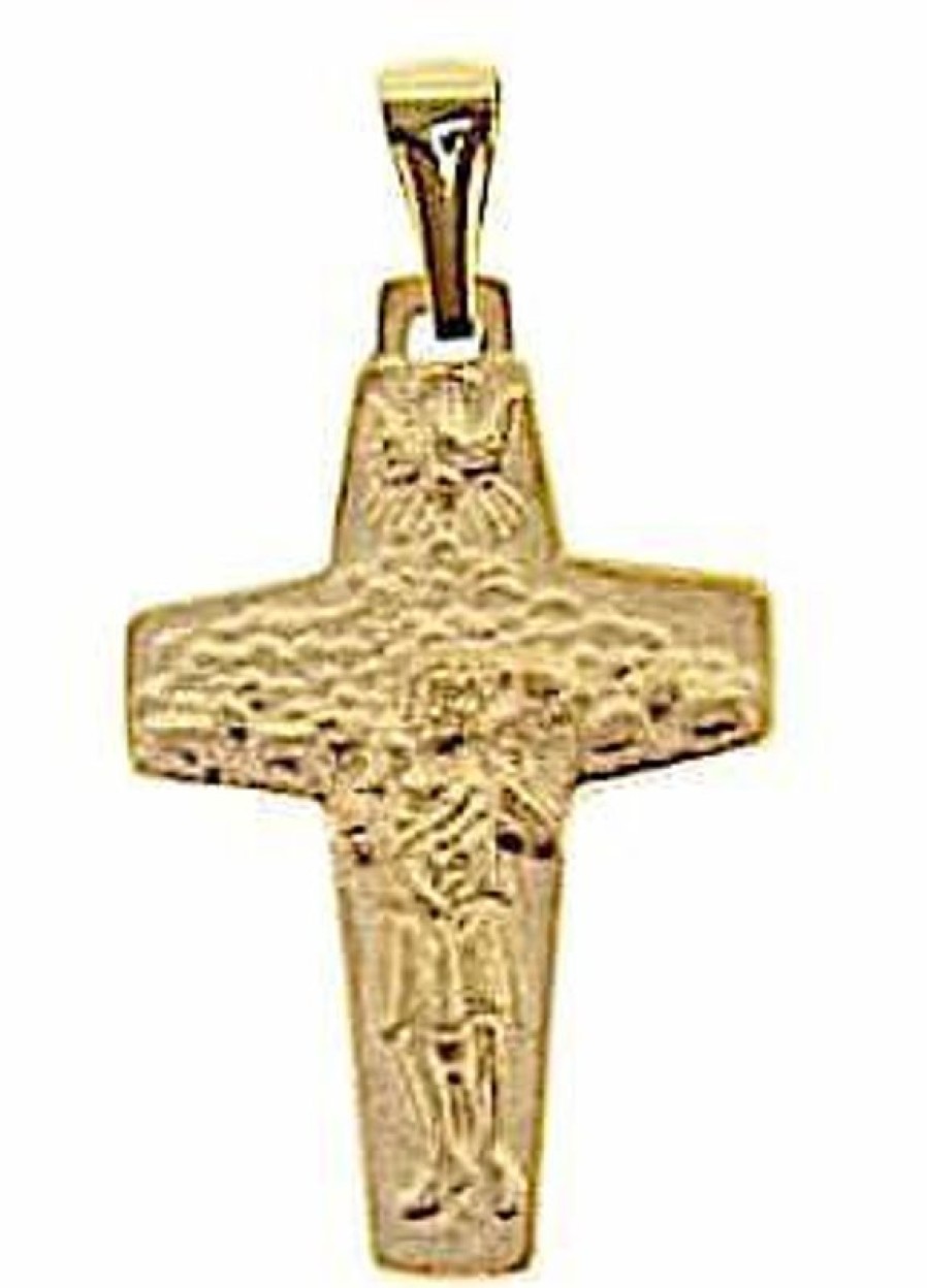 Vaticanum Gioielli in Oro Croce Buon Pastore Di Papa Francesco Ciondolo Pendente Gr 2,6 Oro Giallo Massiccio 18Kt Uni Donna Uomo First Communion