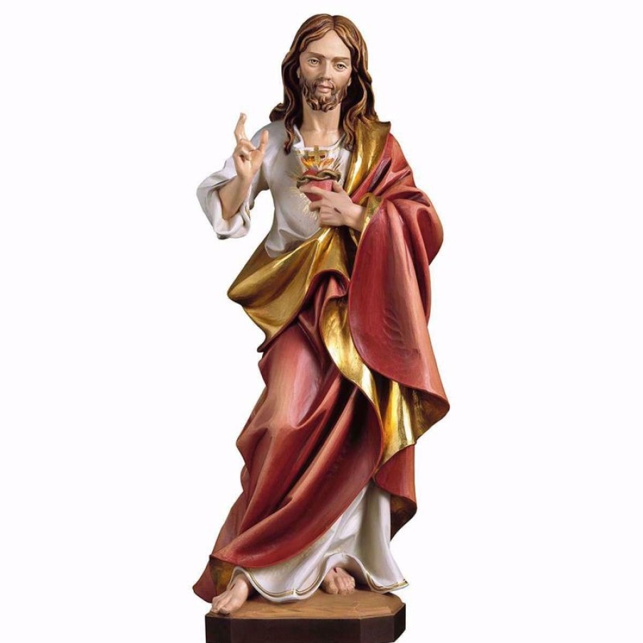 ULPE Sculture Sacre in legno Val Gardena Sacro Cuore Di Gesu Cm 60 (23,6 Inch) Statua Dipinta Ad Olio In Legno Val Gardena Religious & Catholic Medals