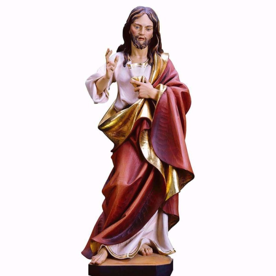 ULPE Sculture Sacre in legno Val Gardena Gesu Cristo Redentore Cm 45 (17,7 Inch) Statua Dipinta Ad Olio In Legno Val Gardena Religious & Catholic Medals