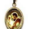 EB Arte Sacra Padre Pio Da Pietrelcina Ciondolo Pendente Ovale Diamantato Mm 19X24 (0,75X0,95 Inch) Argento Placcato Oro E Porcellana Uni Uomo Donna Italian Rosaries & Made In Italy Jewelry