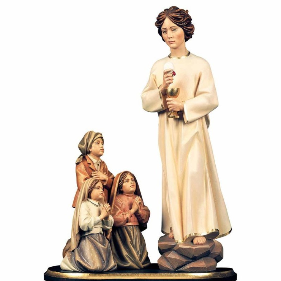 ULPE Sculture Sacre in legno Val Gardena Gruppo Apparizione 3 Pastorelli Di Fatima E Angelo Della Pace Del Portogallo Cm 74 (29,1 Inch) Statua Dipinta Ad Olio In Legno Val Gardena Religious & Catholic Necklaces