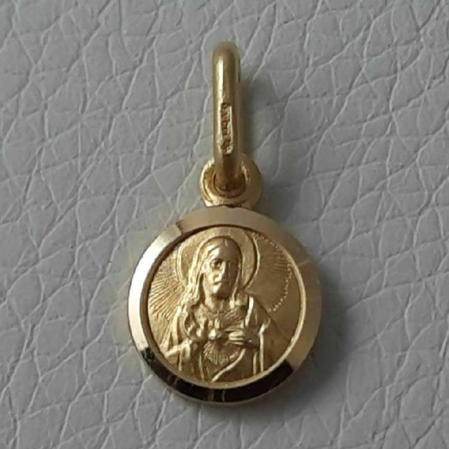 Vaticanum Gioielli in Oro Sacro Cuore Di Gesu E Madonna Del Carmine Medaglia Sacra Scapolare Pendente Tonda Conio Gr 1,2 Oro Giallo 18Kt Con Bordo Liscio Uni Donna Uomo Confirmation