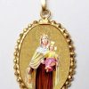 EB Arte Sacra Madonna Del Carmelo Ciondolo Pendente Ovale A Corona Mm 24X30 (0,94X1,18 Inch) Argento Placcato Oro E Porcellana Da Donna Italian Rosaries & Made In Italy Jewelry