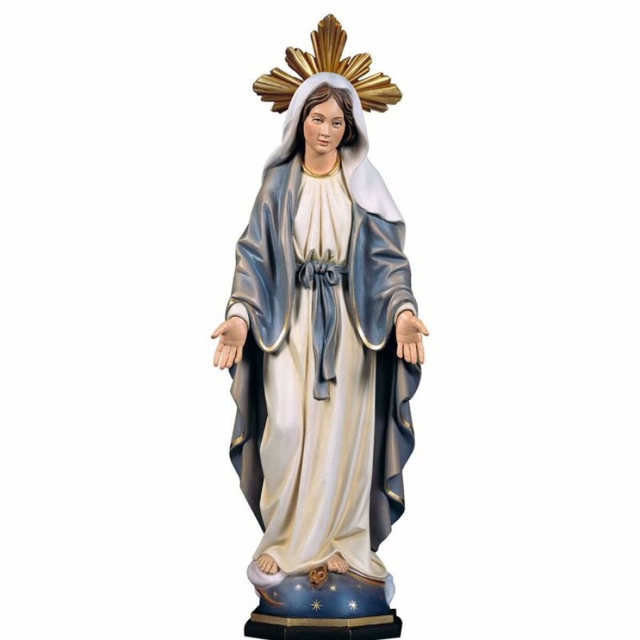 ULPE Sculture Sacre in legno Val Gardena Madonna Miracolosa Con Raggiera Cm 100 (39,4 Inch) Statua Dipinta Ad Olio In Legno Val Gardena Religious & Catholic Medals