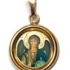 EB Arte Sacra Arcangelo Michele Ciondolo Pendente Tondo Liscio Diam Mm 19 (0,75 Inch) Argento Placcato Oro E Porcellana Uni Uomo Donna E Bambini Holy Water Fonts