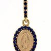 Vaticanum Gioielli in Oro Madonna Miracolosa Con Corona E Punti Luce Medaglia Sacra Pendente Ovale Conio Gr 1,5 Oro Giallo 18Kt Con Zirconi Blu E Madreperla Da Donna Baptism