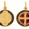 Vaticanum Gioielli in Oro Croce Di San Benedetto Crux Sancti Patris Benedicti Medaglia Sacra Pendente Tonda Conio Gr 3,9 Oro Giallo 18Kt Con Smalto Uni Donna Uomo First Communion