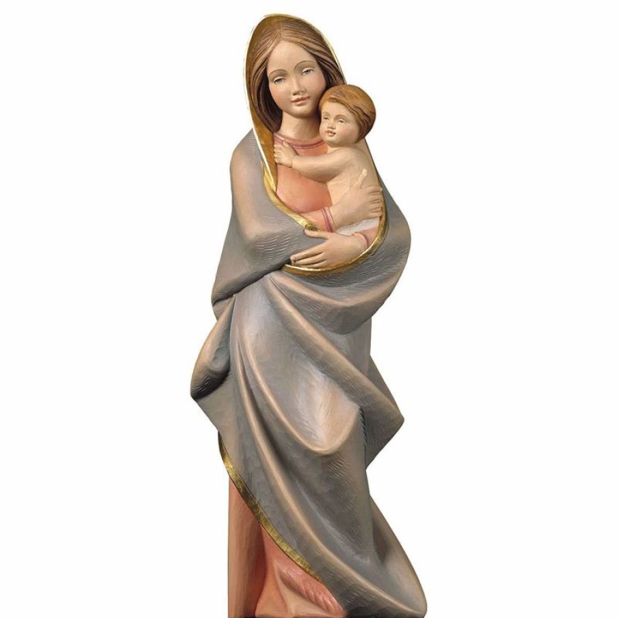 ULPE Sculture Sacre in legno Val Gardena Madonna Con Bambino Cm 21 (8,3 Inch) Statua In Stile Moderno Dipinta Ad Olio In Legno Val Gardena Religious & Catholic Necklaces