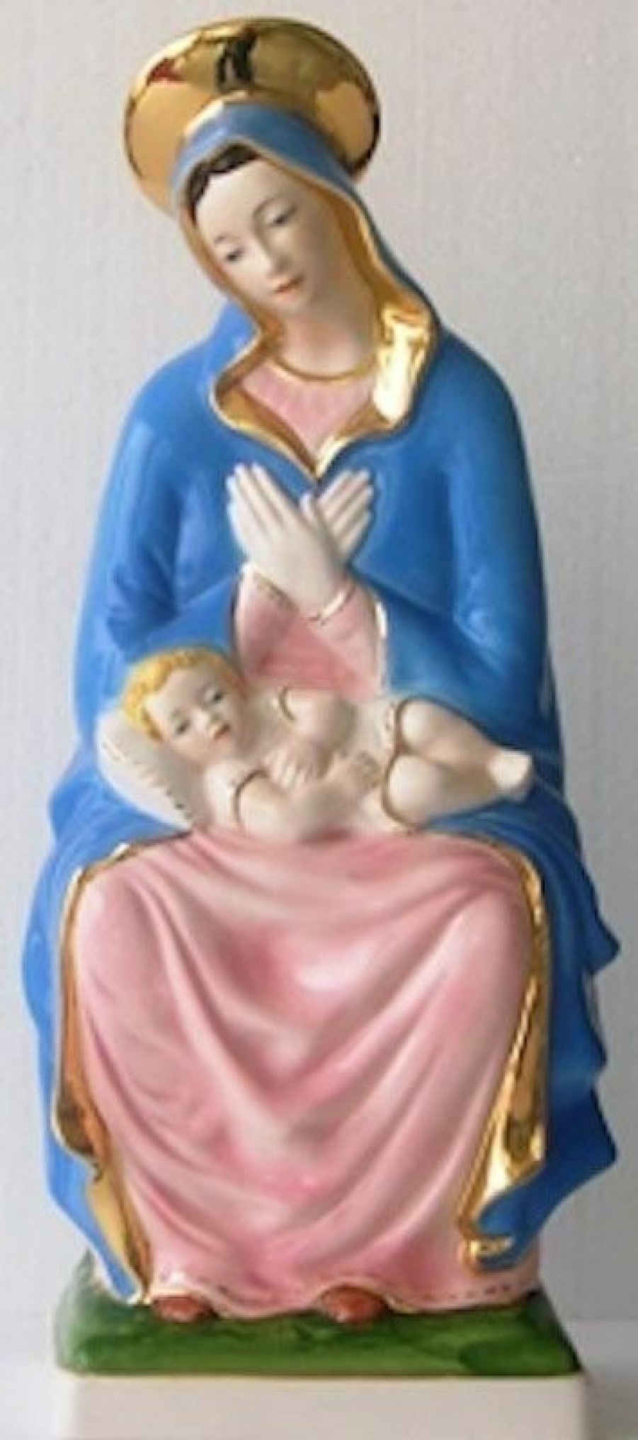 Maioliche Deruta Statua Madonna Con Bambino Cm 38 (15 In) Maiolica Invetriata Di Deruta Dipinta A Mano Sacred & Religious Ceramics