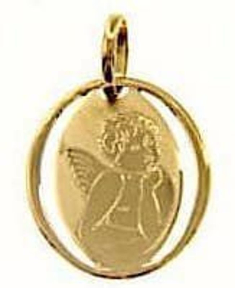 Vaticanum Gioielli in Oro Angelo Di Raffaello Medaglia Sacra Pendente Ovale Gr 0,75 Oro Giallo 18Kt Donna Bimba Bimbo Wooden Rosaries & Novena Prayers