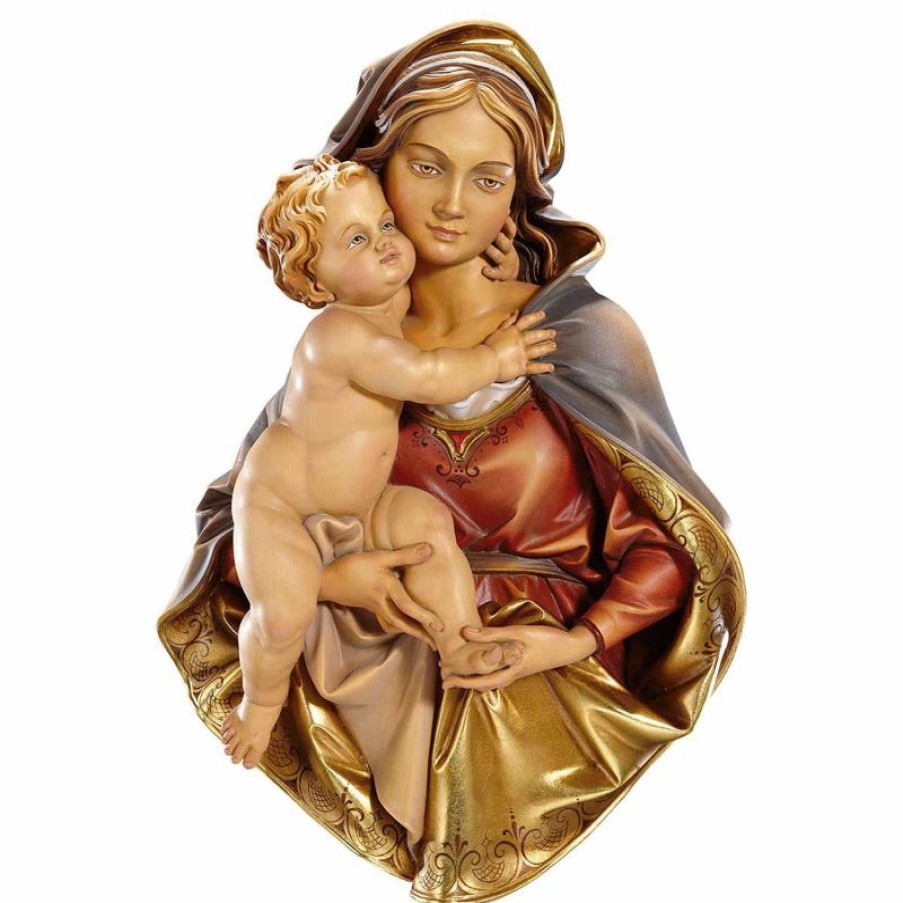 ULPE Sculture Sacre in legno Val Gardena Busto Madonna Cm 5 (2,0 Inch) Statua Da Parete Dipinta Ad Olio In Legno Val Gardena Religious & Catholic Necklaces