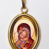 EB Arte Sacra La Vergine Di Vladimir Ciondolo Pendente Ovale Mm 19X24 (0,75X0,95 Inch) Argento Placcato Oro E Porcellana Uni Uomo Donna Italian Rosaries & Made In Italy Jewelry