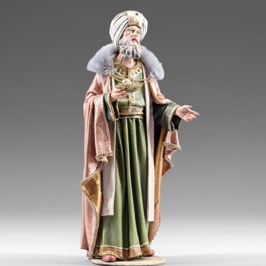 Original Heide Catalogo Melchiorre Re Magio Mulatto In Piedi Cm 55 (21,7 Inch) Presepe Vestito Immanuel Stile Orientale Statua In Legno Val Gardena Abiti In Stoffa Wooden Crucifixes