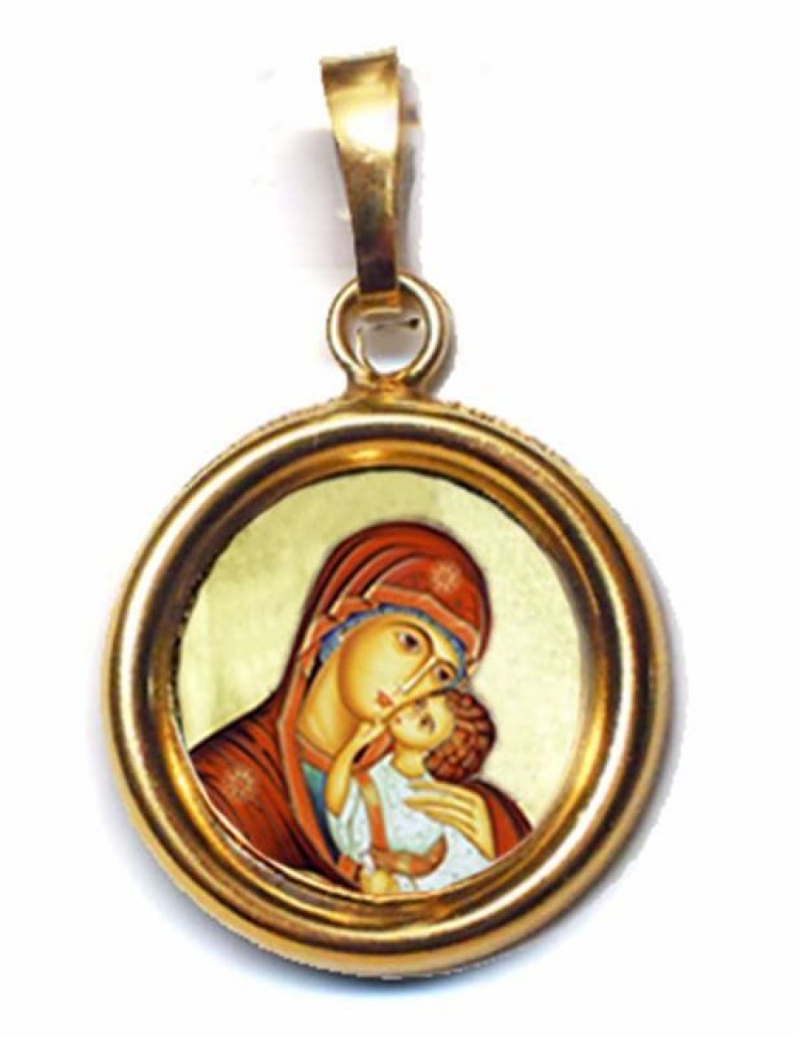 EB Arte Sacra Madonna Dell\\\\\\\\' Incarnazione Ciondolo Pendente Tondo Liscio Diam Mm 19 (0,75 Inch) Argento Placcato Oro E Porcellana Uni Uomo Donna Italian Rosaries & Made In Italy Jewelry